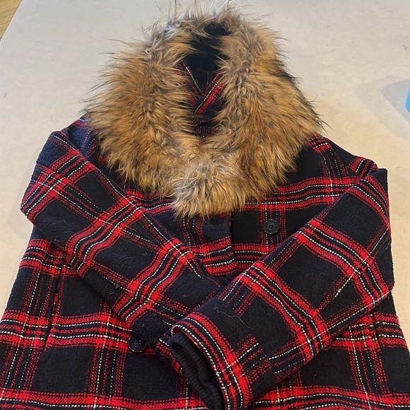 Cropped flannel coat with fur - Picture 2 of 3